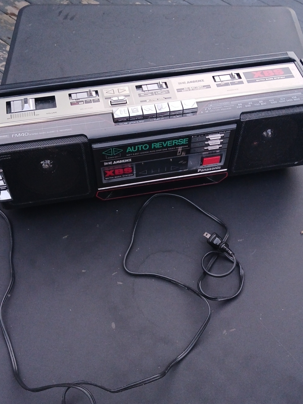 Vintage Panasonic XBS Black and Silver Portable Boombox with Auto Reverse